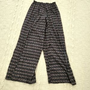 Staring At Stars Wide Leg Split Culotte Pants Black and Orange Leaf Design XS